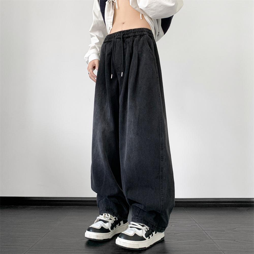 Men's Retro Washed Distressed Wide-Leg Jeans - American Trend