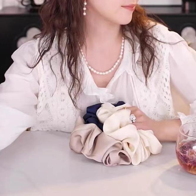 2025 Sweet French Retro Ruffled Long Sleeve Acetate Shirt