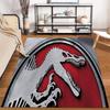Red and Silver Dinosaur Skeleton Logo Pattern Carpet with Metallic Textured Design" Suitable for use as an anti-slip1 for1room and bedroom sofas