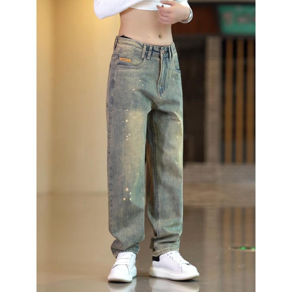 Paint point jeans men's trendy brand versatile handsome casual trousers men's personalized loose straight-leg pants