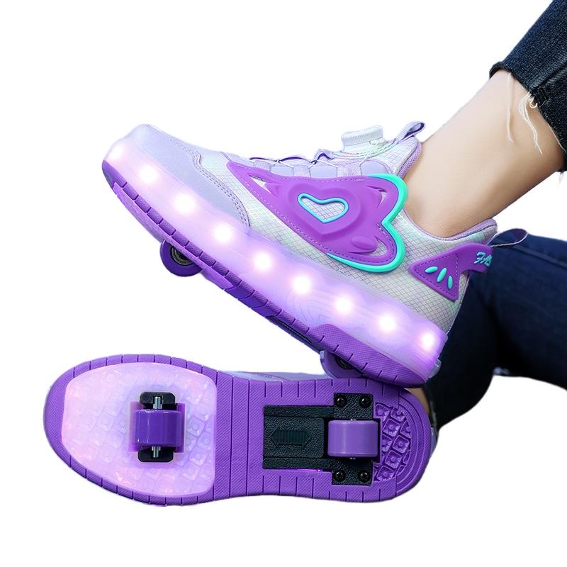

Children s Eight-Wheel LED Light-Up Roller Skates Chargeable Glow Walking Shoes Girls Four-Wheel Inline Skates Kids Fun Shoes 38