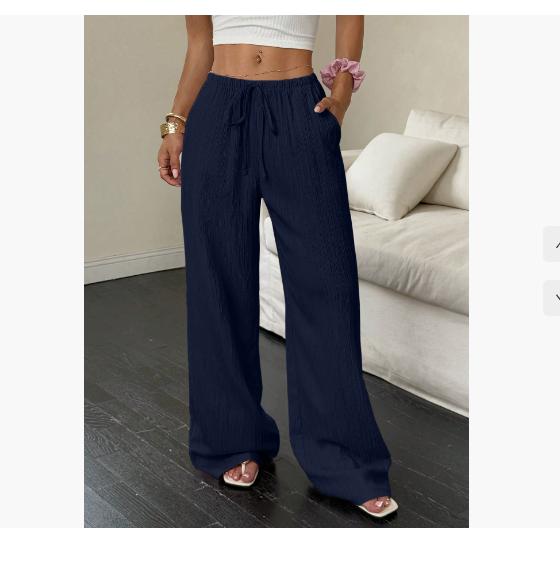 Summer Women's Casual Solid Color Texture Fabric Waist Belted Side Pocket Wide Leg Pants