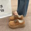 Thick-soled small leather shoes women's autumn new retro women's shoes round head lace-up deep mouth single shoes