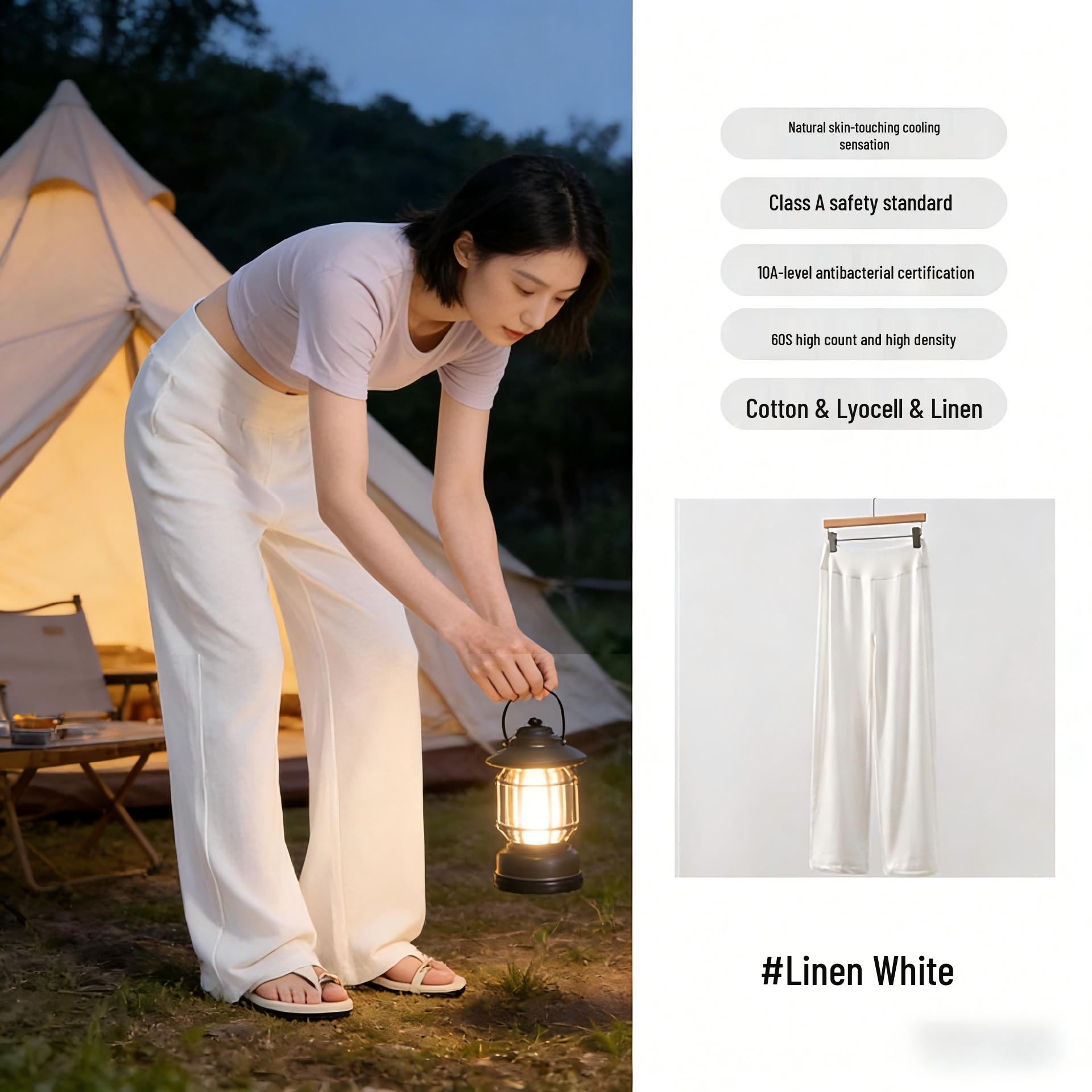 

Tencel Linen Women s Summer Pants: Thin, Loose, Straight-Leg, Slimming, Breathable, High-Waist, Wide-Leg Drape. L (100-115 lbs)