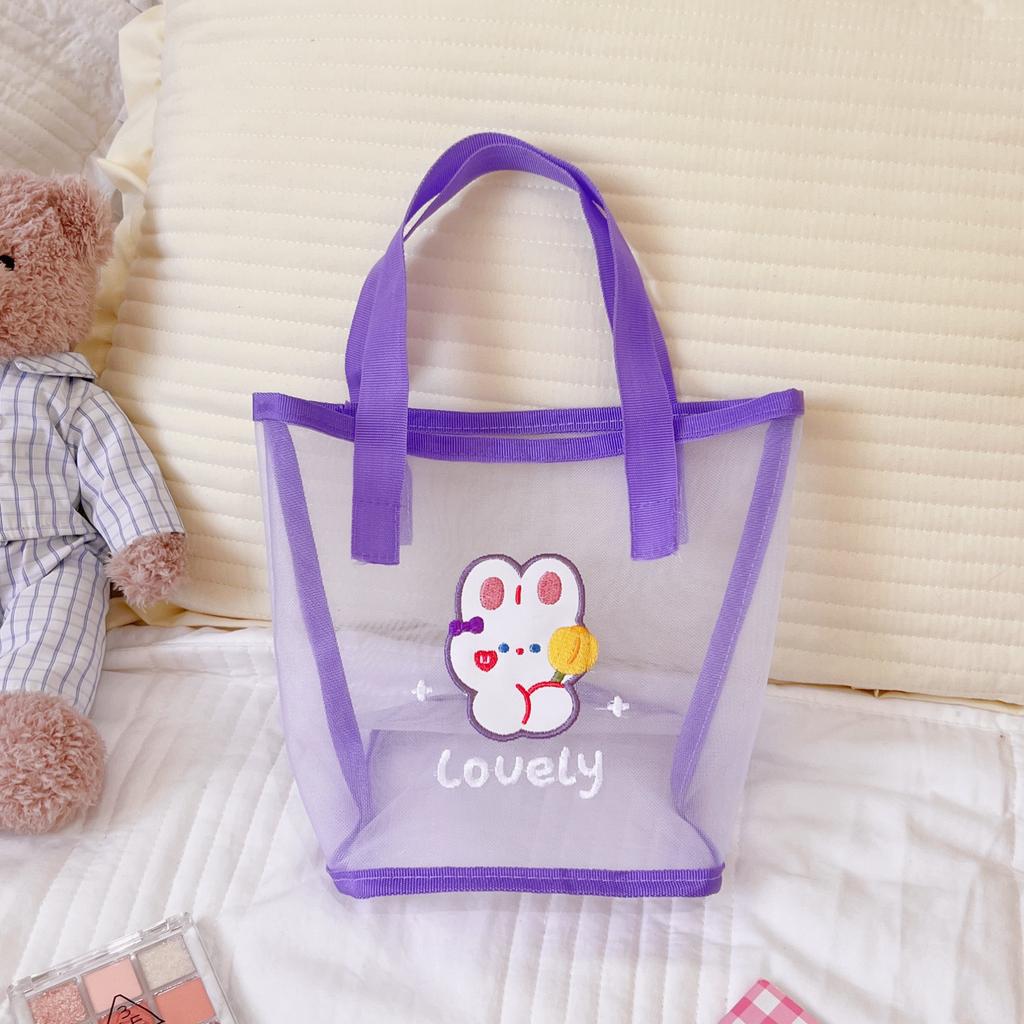 Transparent Mesh Bag Portable Large-capacity Beach Makeup Storage Bag For Business Trip Travel Shopping