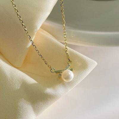 Crossed Pearl Necklace Small Pendant Sweet Girlish Collarbone Chain Niche Design