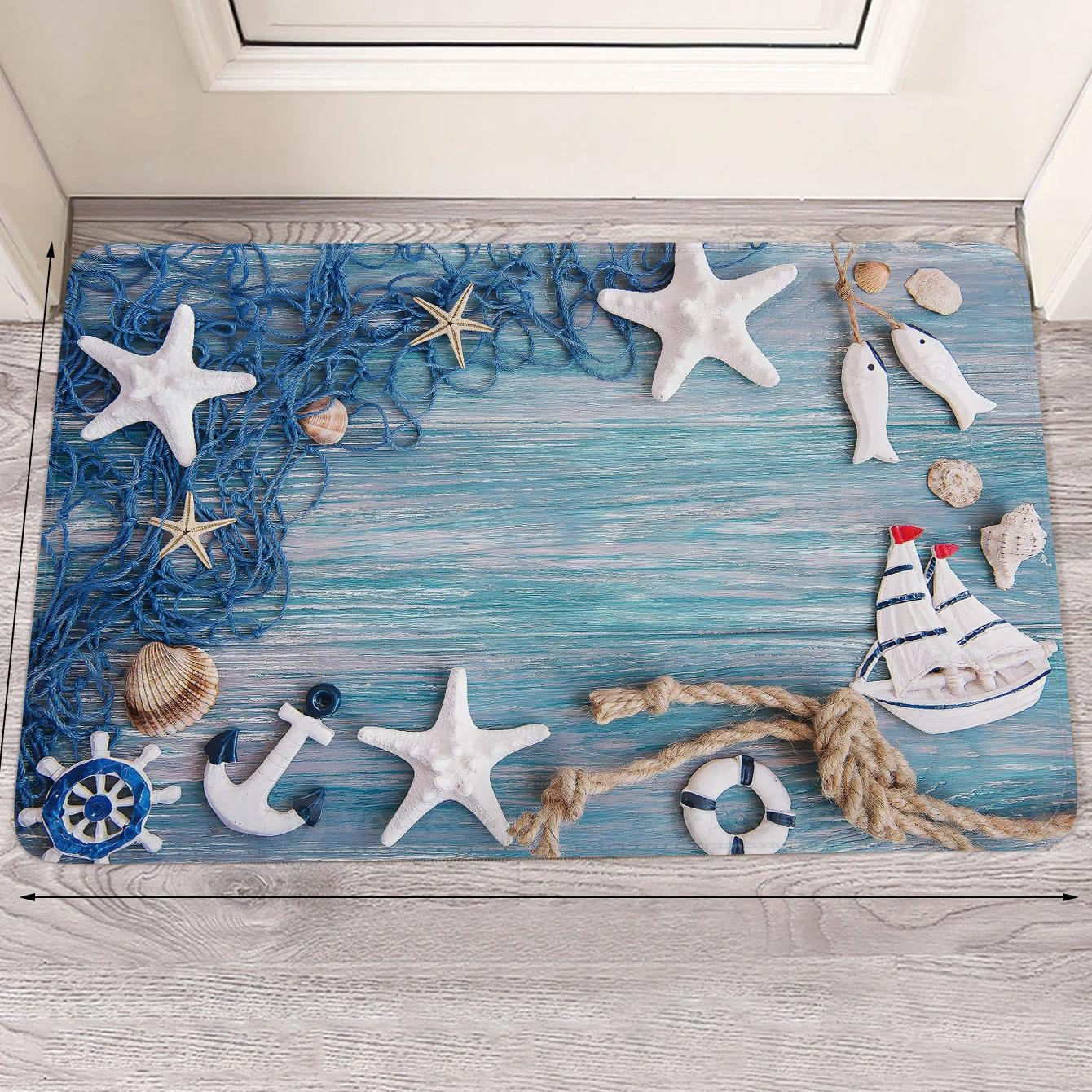 

Ocean Beach Shell Pattern Entrance Mat - Non-Slip Flannel Polyester Rug for Indoor/Outdoor Use, for Kitchen, Laundry, Bathroom 40x60cm