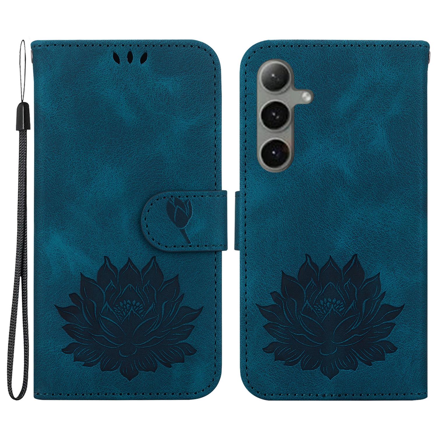 

For Samsung Galaxy S24+ Case Lotus Pattern Leather Phone Cover Wallet Stand Feature Blue