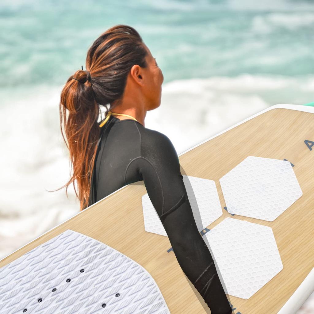 iBoard Surfboard Anti-Slip Traction Pads, 10-Piece Set - 6 Corner Non-Slip Deck Mat Pads - for All Types of Surfboards - White
