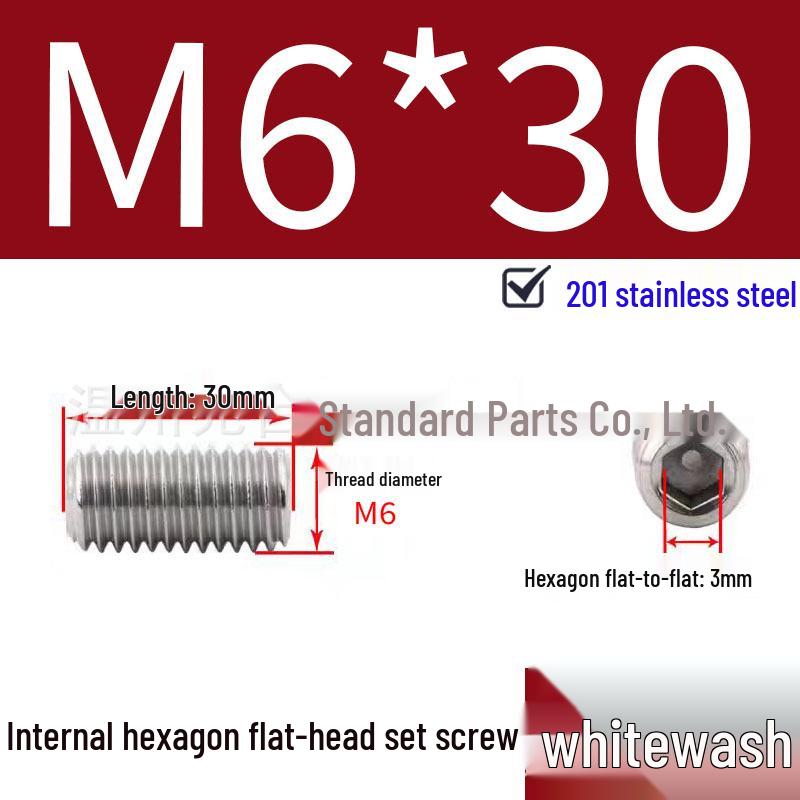 201 Stainless Steel Headless Set Screw - Flat End Socket Screw