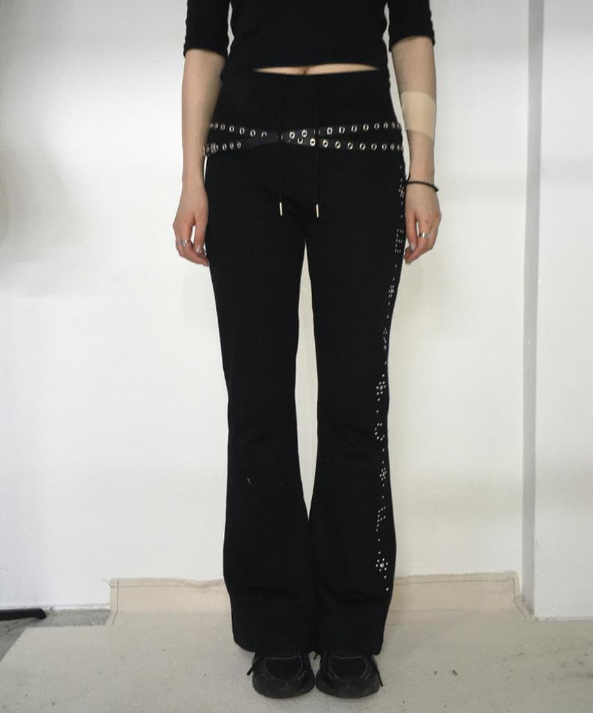 ESCAPEFROM Escf Rhinestone Hotfix Bootcut Sweatpants Black