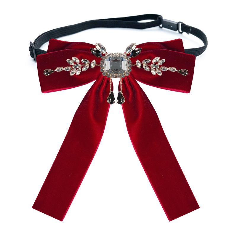 High-end Velvet Bow Tie British Rhinestone Bowknot Brooch Shirt Collar Pins Luxulry Brooches for Women and Men Accessories