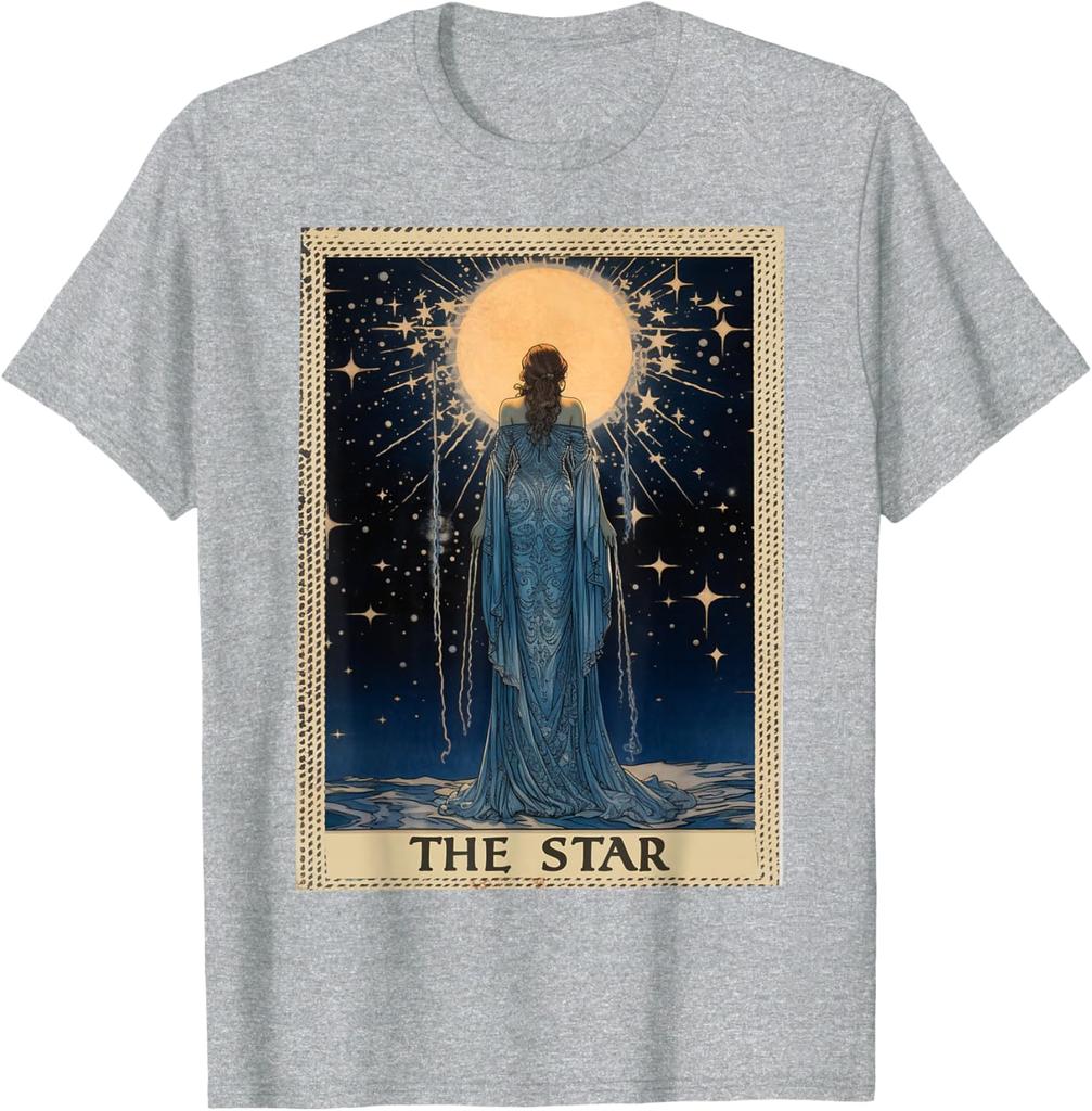 Das Stern Tarotkarten Grafik-T-Shirt Vintage-Stil Astrologie Himmlischer Druck Herren Kurzarm-T-Shirt