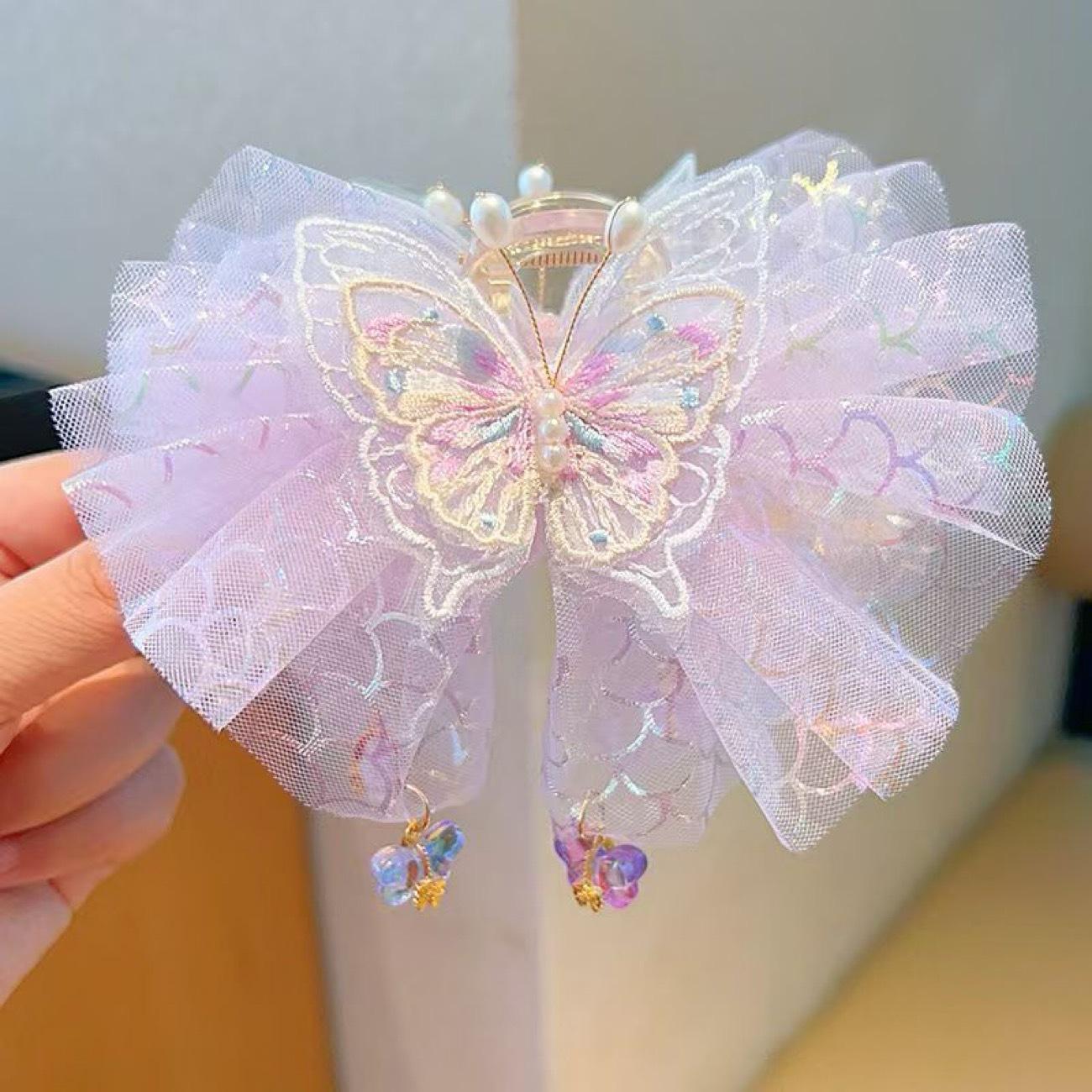 Princess Style Pink Fairy Dot Pearl Bow Hair Clip for Children