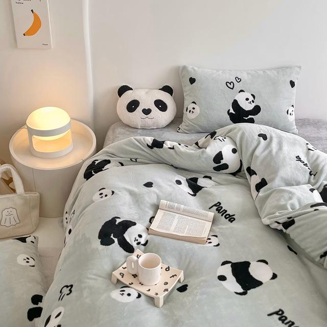 Winter-Milchsamt-bedrucktes vierteiliges Set, verdicktes und warmes Milchsamt-Set, doppelseitiges Samtbettlaken und Bettbezug