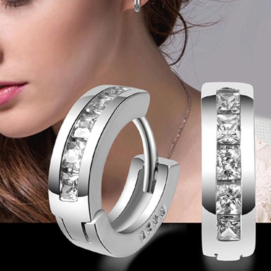 Ear Clip Silver Plated Shiny Silver Plated Rhinestone Ear Studs for Party