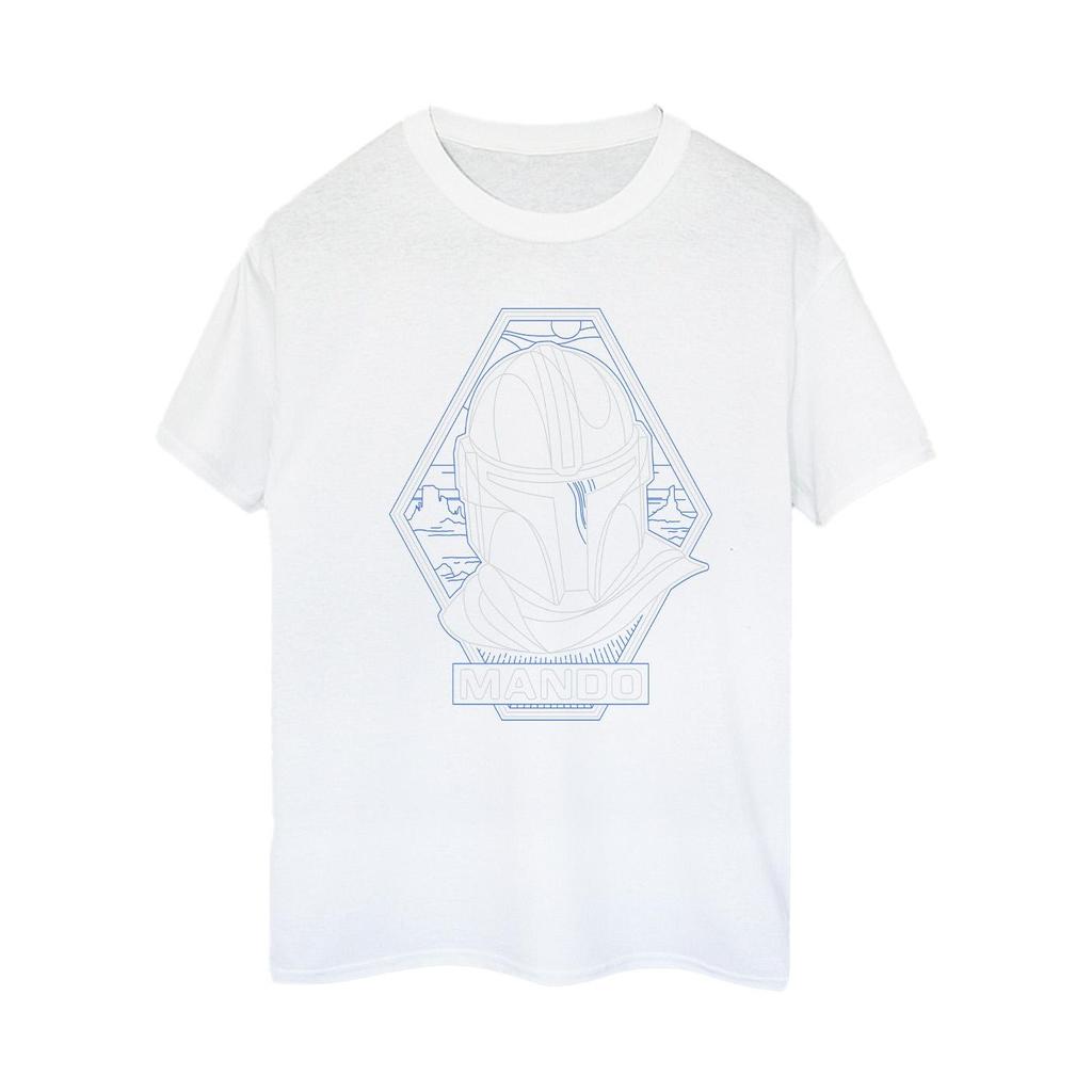 STAR WARS Womens/Ladies The Mandalorian Outline Helm Diamond Cotton Boyfriend T-Shirt