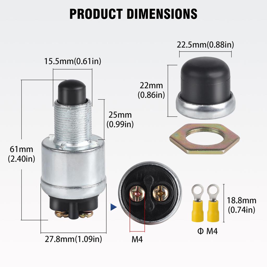 12V-24V 60A Push Button Ignition Start Switch Waterproof Push Button Starter Switch With 2 Terminals for Auto Truck Boat Marine
