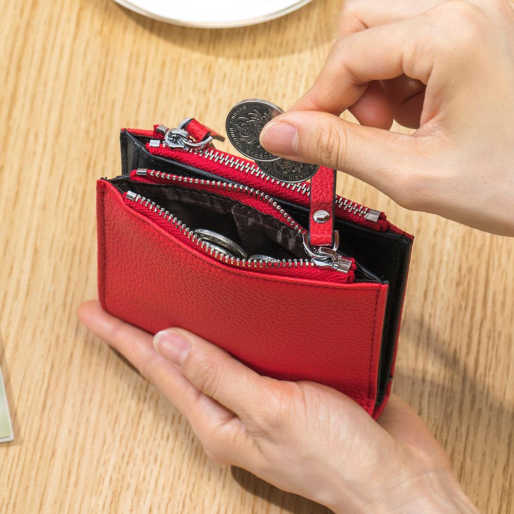 Nova carteira curta de grande capacidade para homens e mulheres, carteira de moda europeia e americana, porta-moedas com zíper duplo, porta-cartões multifuncional