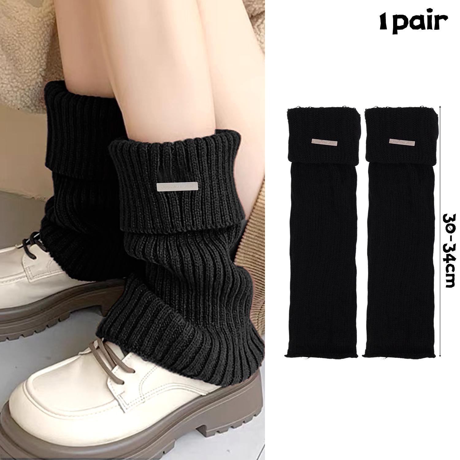 

New Knitted Lolita Leg Warmers Women s Long Socks Autumn Winter Wool Foot Cover Arm Warmer Y2K Crochet Heap Socks Boot Cuffs 30-34cm чёрный