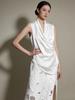 Abito in Acetato Haute Couture Scollo a V Senza Maniche per Resort, Matrimoni e Feste Serale