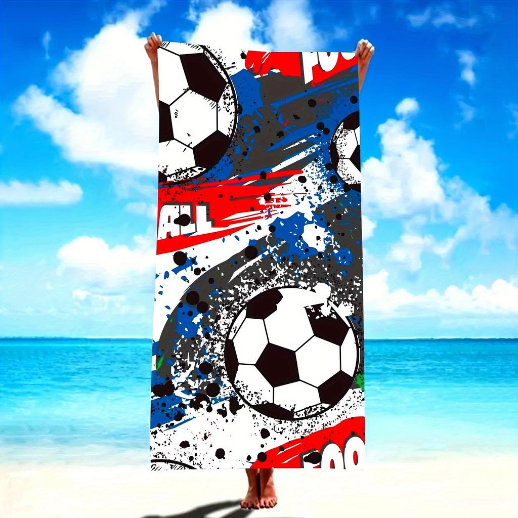 1 Stück Dynamisches Fußball-Thema Strandtuch, Buntes Spritzer- und Fußballmuster, Unverzichtbar für Sportbegeisterte, Schnelltrocknend Weich,