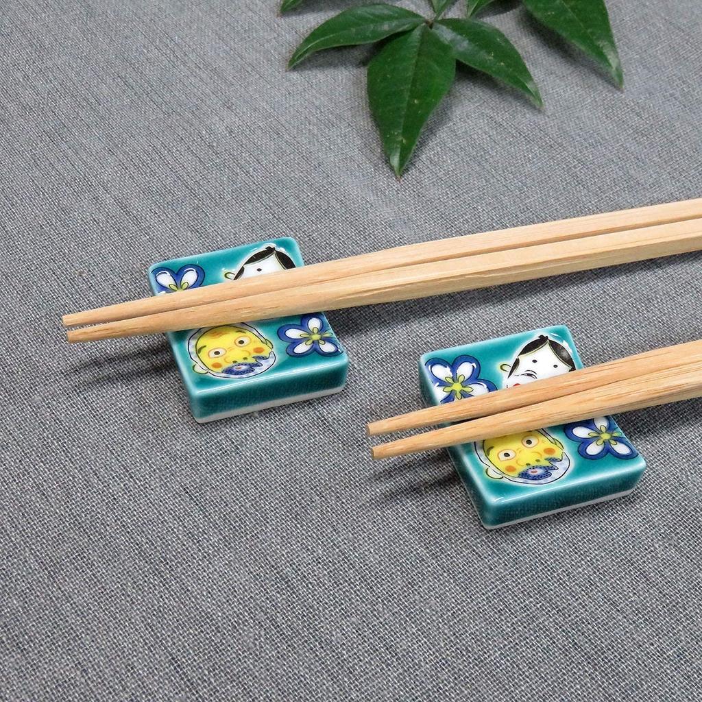 Stylish Kutani Ware Pair Chopstick Rest Hyottoko and Okame Ceramic Cutlery Made In Japan Set, Design, Rest,