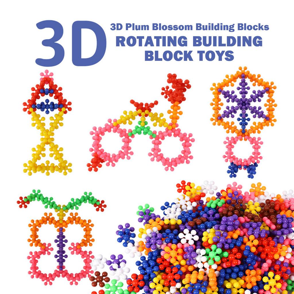 300/600pcs Of Plum Blossom Building Blocks 3d Rotating Snowflake Slices Splicing Diy Toy Best Birthday Christmas Gifts For Kids