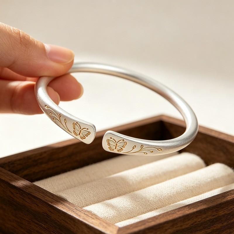 925 Sterling Silber Neuer Chinesischer Stil Schmetterling Blume Süß Mattiertes Armband für Damen Schmuck Geschenk Dropshipping