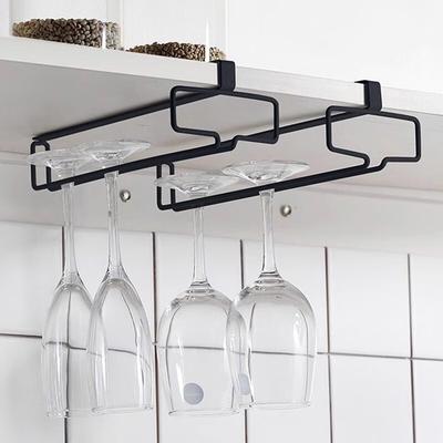 Non Perforated Inverted Iron Hanging High Footed Red Wine Cup Holder, Home Bar Hanging Glass Storage Rack, Glass Organizer