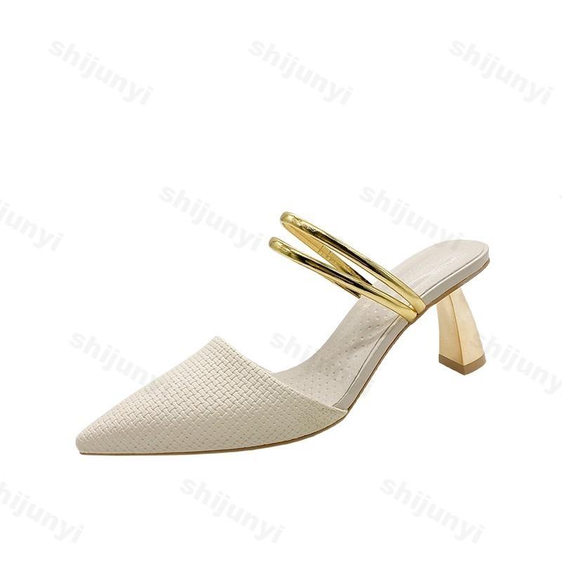 Fashion 2025 New Summer Women's Fashion Pointed Sandals Elegant Temperament High Heeled Comfortable Color Blocked Slip On Half Slippers