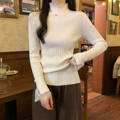 Lace Lace Semi-turtleneck Knitted Bottoming Shirt Women's Spring Texture Inner Top Age-reducing Sweater