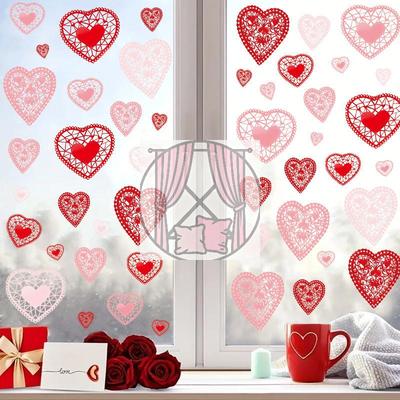 Heart Love Glass Window Stickers 3D Valentine's Day Scene Decoration Background Glass Static Wall Stickers Creating Holiday