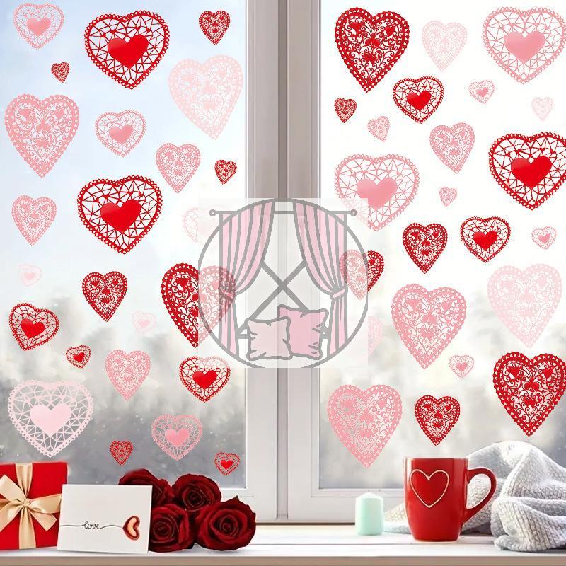 Heart Love Glass Window Stickers 3D Valentine's Day Scene Decoration Background Glass Static Wall Stickers Creating Holiday