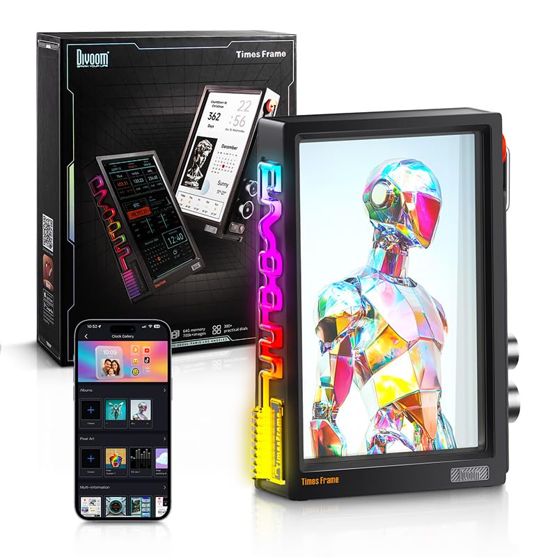 Divoom Times Frame Digitales Foto Innovatives transluzentes Design mit 500 schnellen 6 64GB Full HD Display ein Divoom Dediziertes Foto und Video Perfektes Geschenk