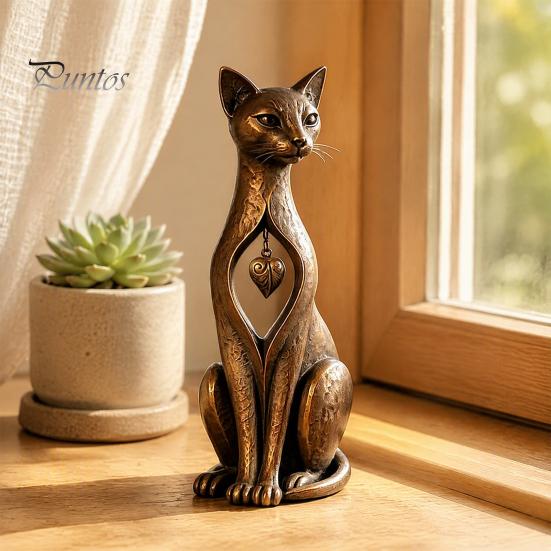 Country Style Decor Vintage Distressed Cat Figurine, Rustic Animal Statue for Desk Shelf Home Modern Simple Accents Decor, Handcrafted Retro Ornament,