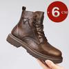 Botas Masculinas Aumentadoras de Altura Invisíveis de 6cm Couro Outdoor Outono Inverno Sapatos Quentes Antiderrapantes Confortáveis Botas de Cano Curto com Salto Interno