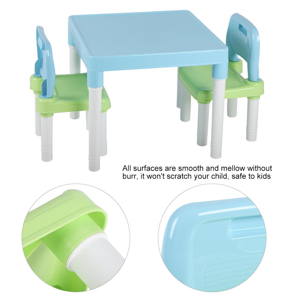 Childrens Kids Plastic Table Chair Set Lrning Studying Desk for Home Kindergarten Blue Green