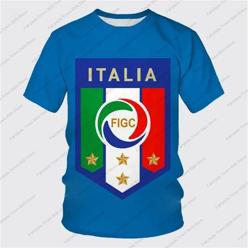 Neues Sommer-T-Shirt für Kinder mit 3D-Druck der italienischen Flagge und Fußball, Persönlichkeit Hip Hop Unisex Mode Lässig T-Shirt Top