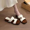 Retro versatile one-word slippers women's 2025 summer new outer wear retro flat bottom heightening sandals simple sandals tide