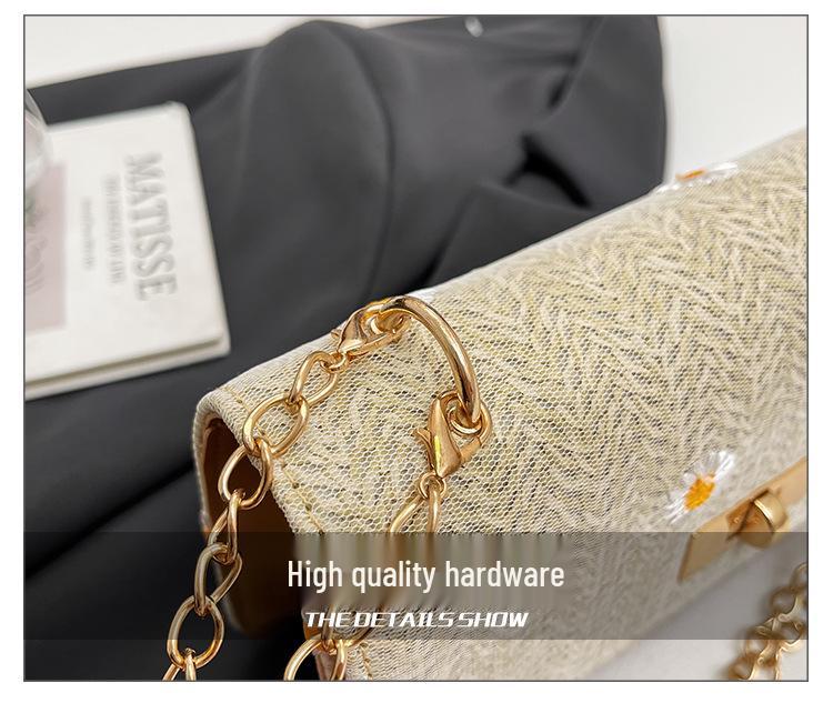 2026 Women's Summer Straw Woven Chain Square Bag - Simple Fashion Turn Lock Shoulder & Crossbody Underarm Bag