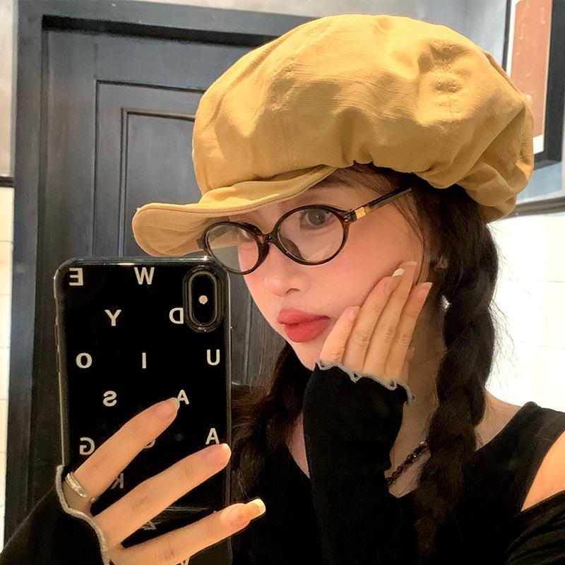 Designer octagonal cloud hat female spring and autumn season Bere painter hat showing face small cotton and linen newsboy hat