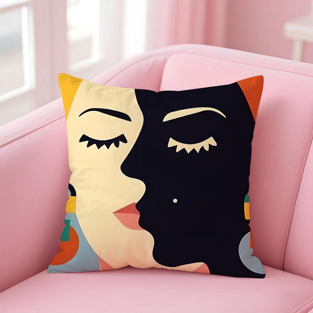 AAbstract FFigure Print Cushion Cover Linen Pillowcase Cover Soft Decor for Sofa Home Room