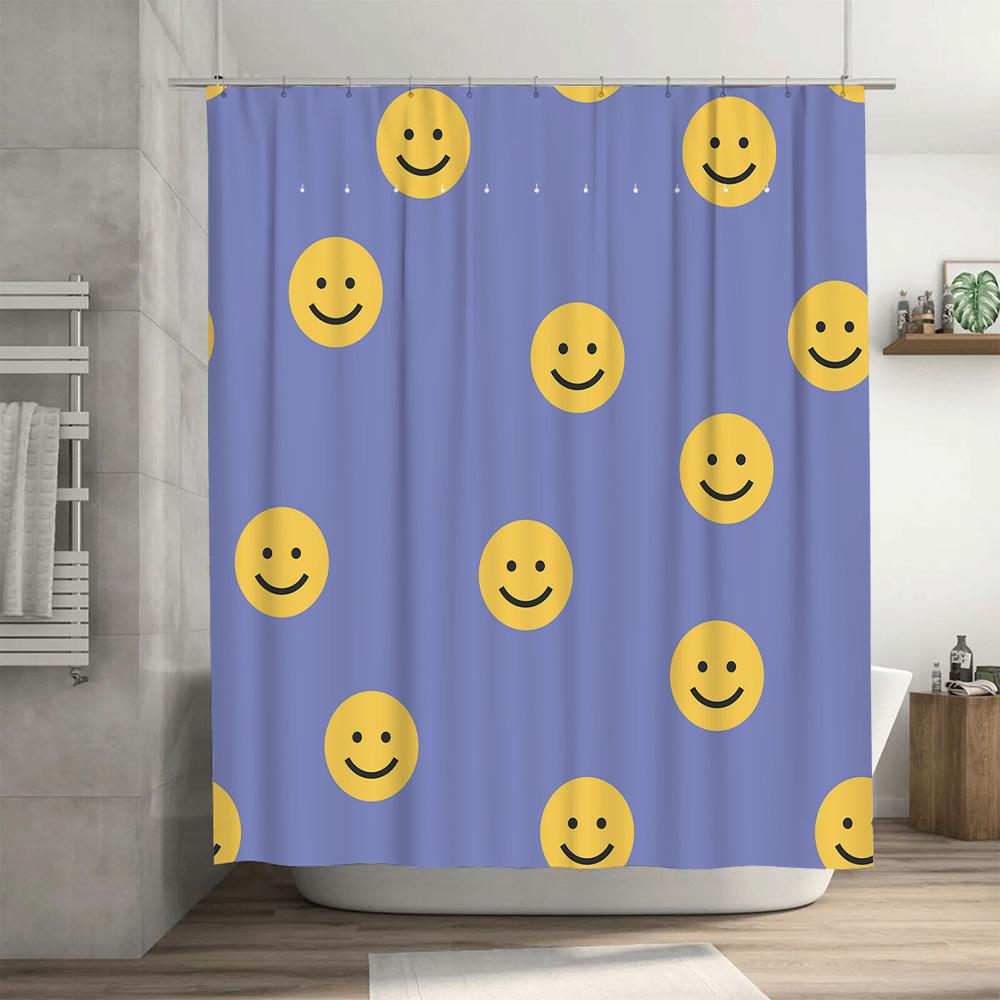 Yellow Smiley Face Shower Curtain Fabric Bathroom Decoration Waterproof Washable Home Decor Customizable Size Available Sale! (C