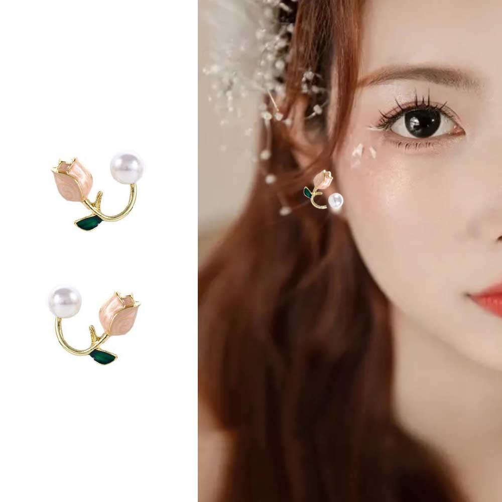 Wedding Party Girls Gift Flower Ear Studs Pearl Ear Hook Women Pearl Studs Tulip Earrings