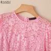ZANZEA Womens Casual Hollow Out Lace Patchwork Loose Long Sleeve Blouse