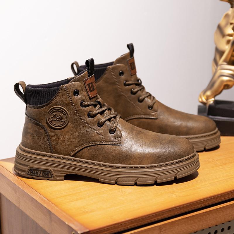 Martin Boots Men's Autumn and Winter 2024 New Men's Retro British Style Casual Heightening Thick-soled Tooling Non-slip Leather Boots