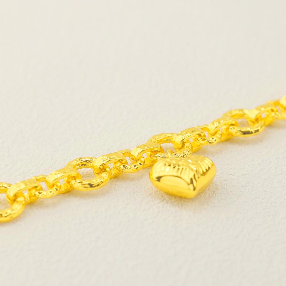 Z H Unisex 24K Gold Plated Heart Charm Bracelet Trendy Gift Personalized Classic Style Brass Jewelry
