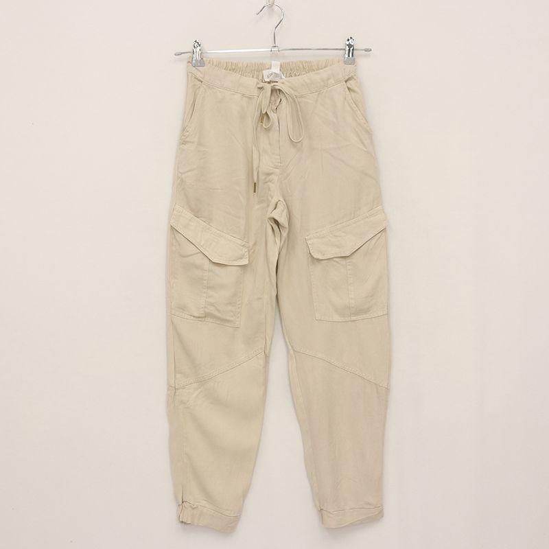 

Fashion Spring and Autumn Women s Back Elastic Lace Flip Thin Pocket Tencel Parka Jogger Pants DD Beige White XL