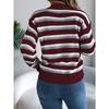 Fashionable Women's Casual Openwork Colour-Block Striped Lantern-Sleeve Pullover